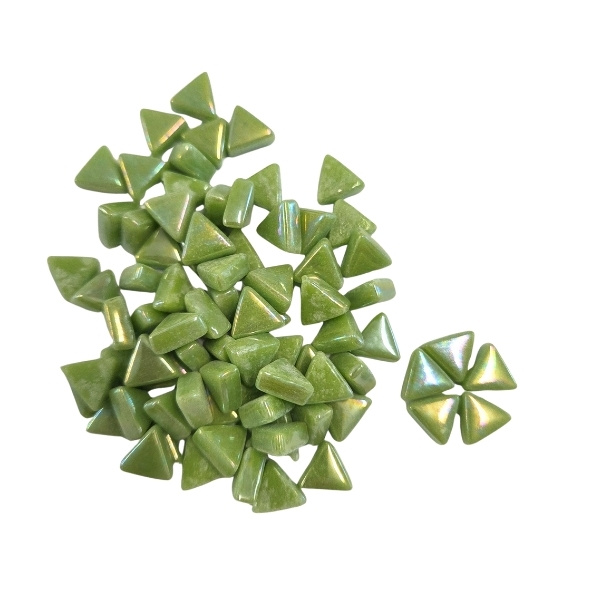 Mini Glass Triangle - Iridised Avocado - 100 Grams 1 Mini Glass Triangle - Iridised Avocado - 100 Grams